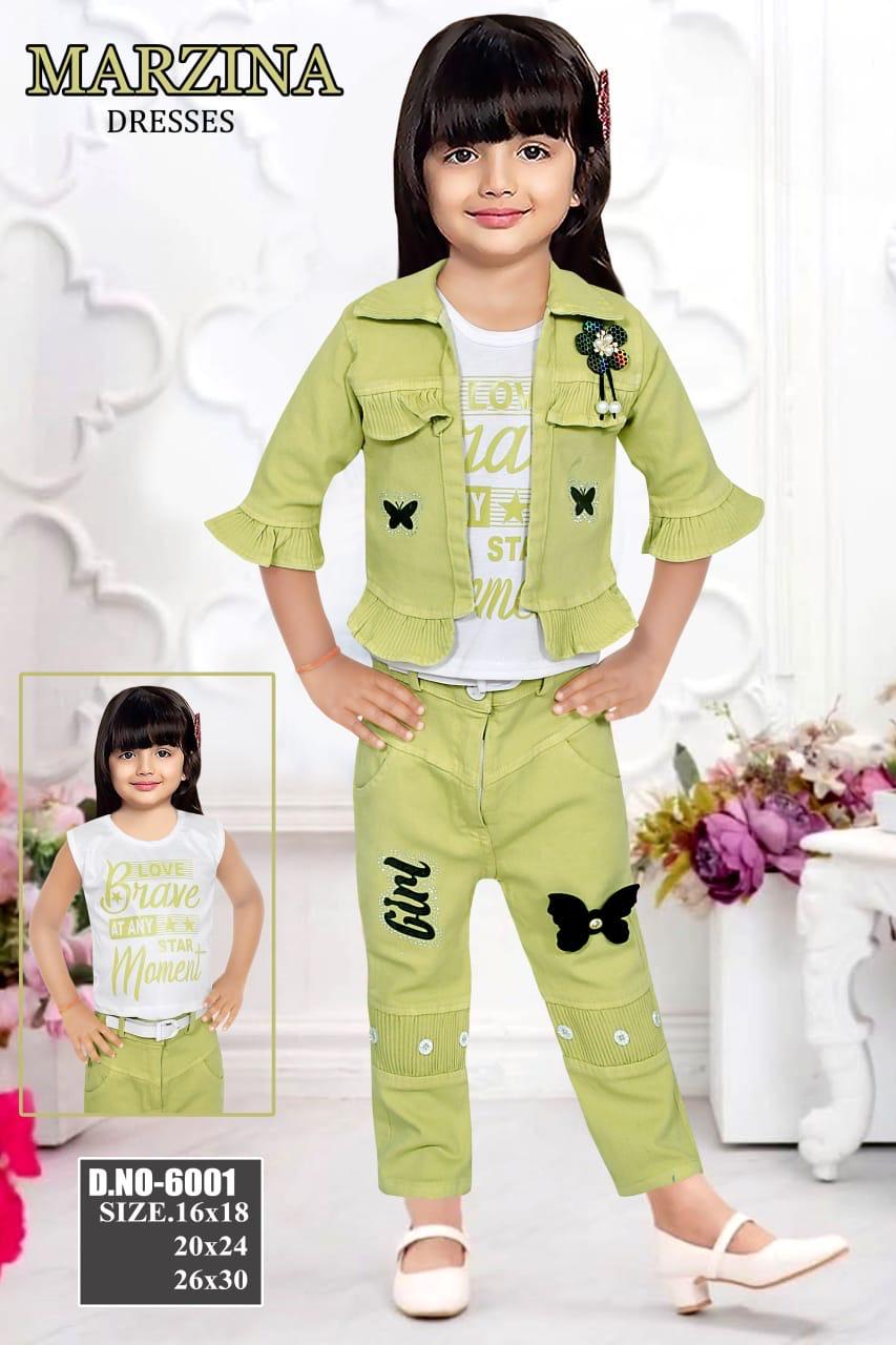Girls 3-Piece Stylish Jacket, T-Shirt & Pant Set with Butterfly Embroidery set of 6 pieces