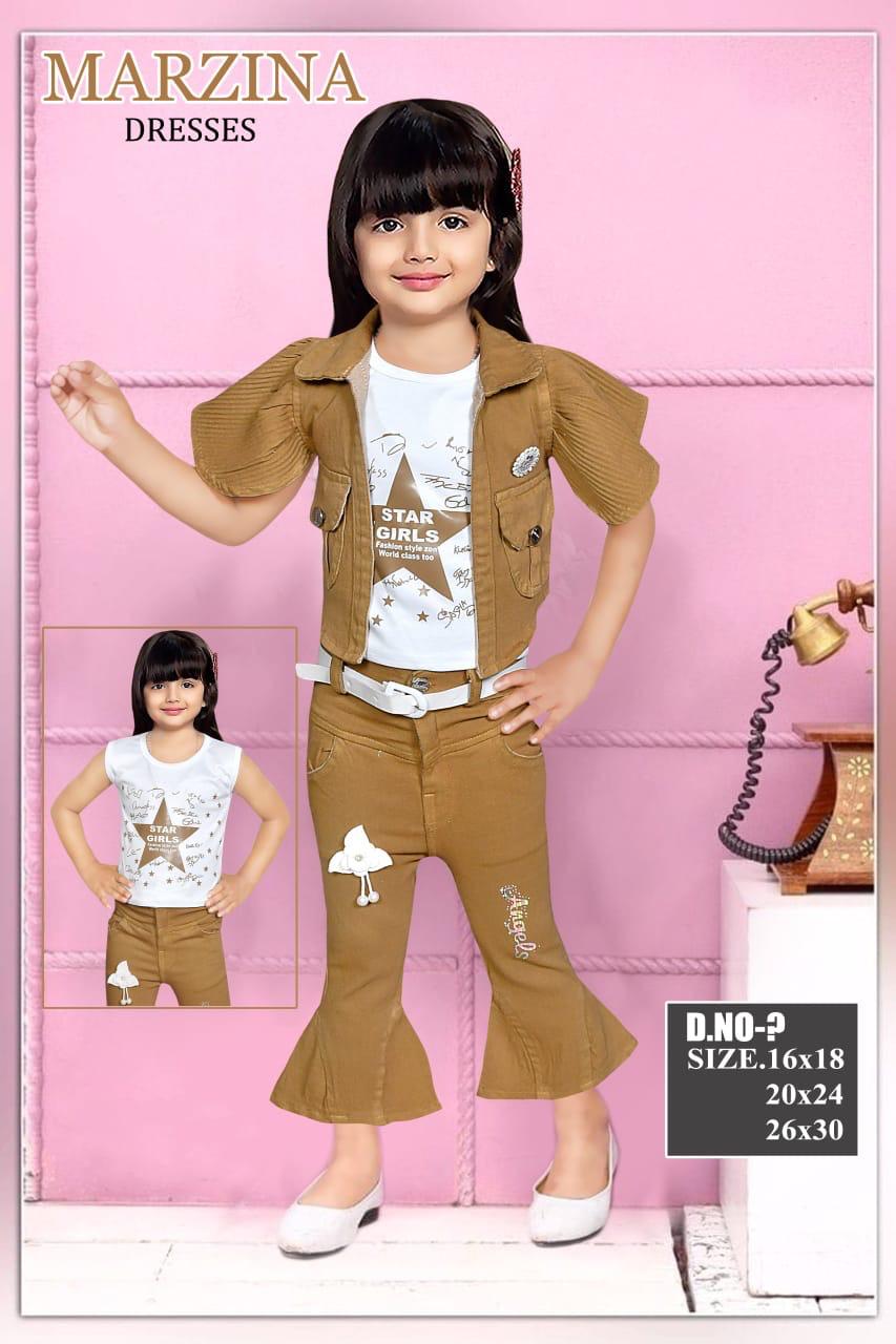 Girls 3-Piece Stylish Brown Jacket, T-Shirt & Flared Pant Set of 6 pieces