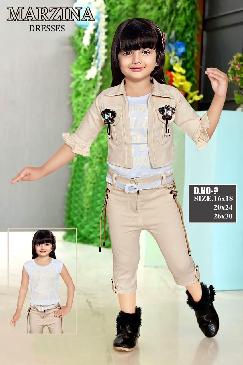 Girls 3-Piece Beige Jacket, Printed Top & Capri Pant Set OF 6 PIECES