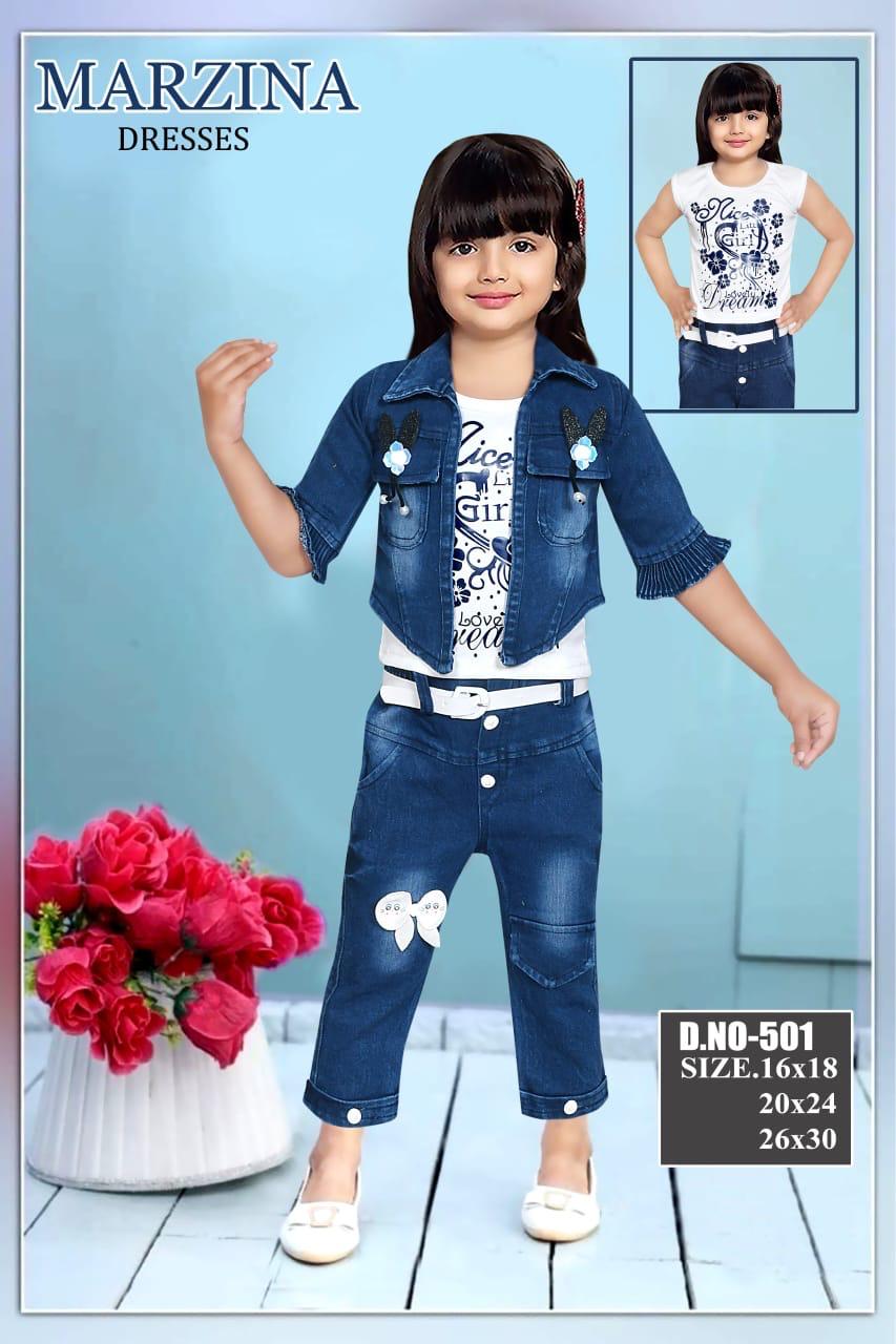 Girls Denim 3-Piece Jacket, Printed T-Shirt & Capri Set of 6 pieces