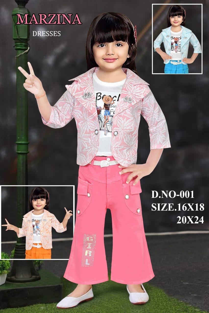 Girls Stylish 3-Piece with Printed T-Shirt, Leaf-Print Blazer Jacket & Wide-Leg Pants set of 6 pieces
