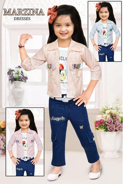 Printed T-Shirt, Heart Design Jacket & Embroidered Blue Pants set of 6 pieces