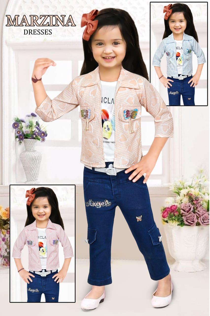 Printed T-Shirt, Heart Design Jacket & Embroidered Blue Pants set of 6 pieces