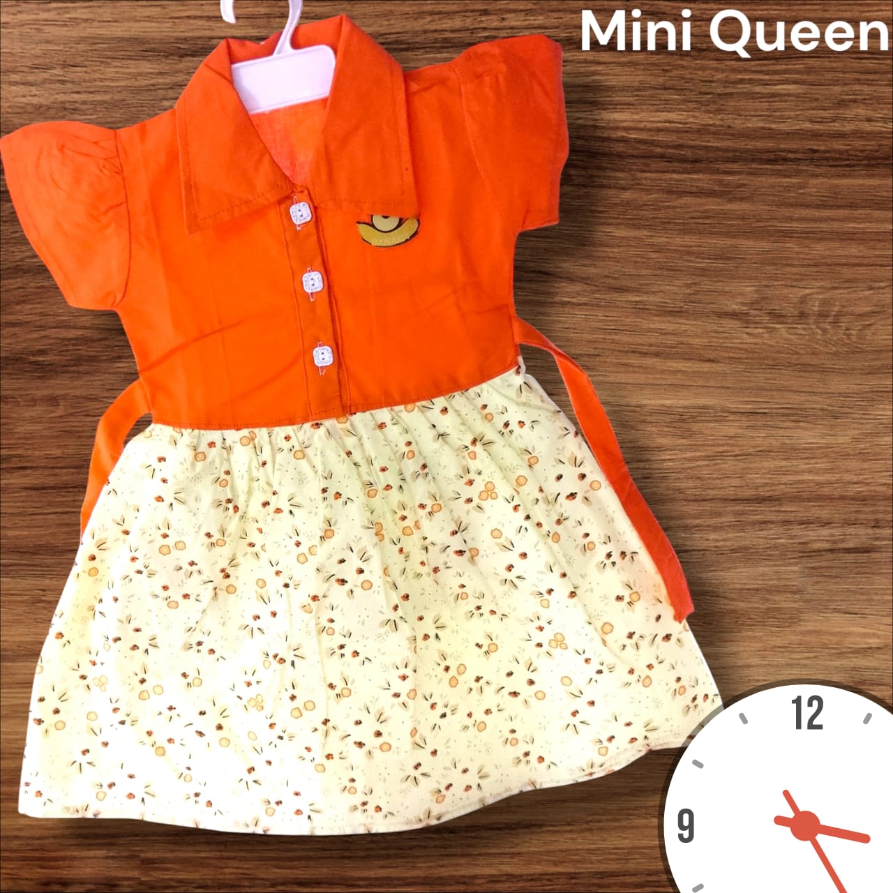 Orange & Floral Print Cotton Frock Dress for Baby Girls