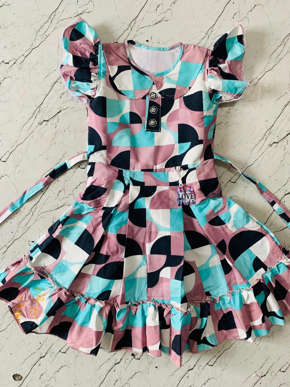 Modern Geometric Print Frock with Belt Detail set of 6 piece
