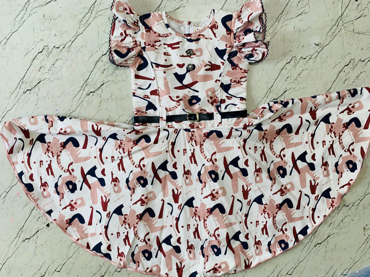Modern Abstract Frock in Pink and Navy set of 6 piece