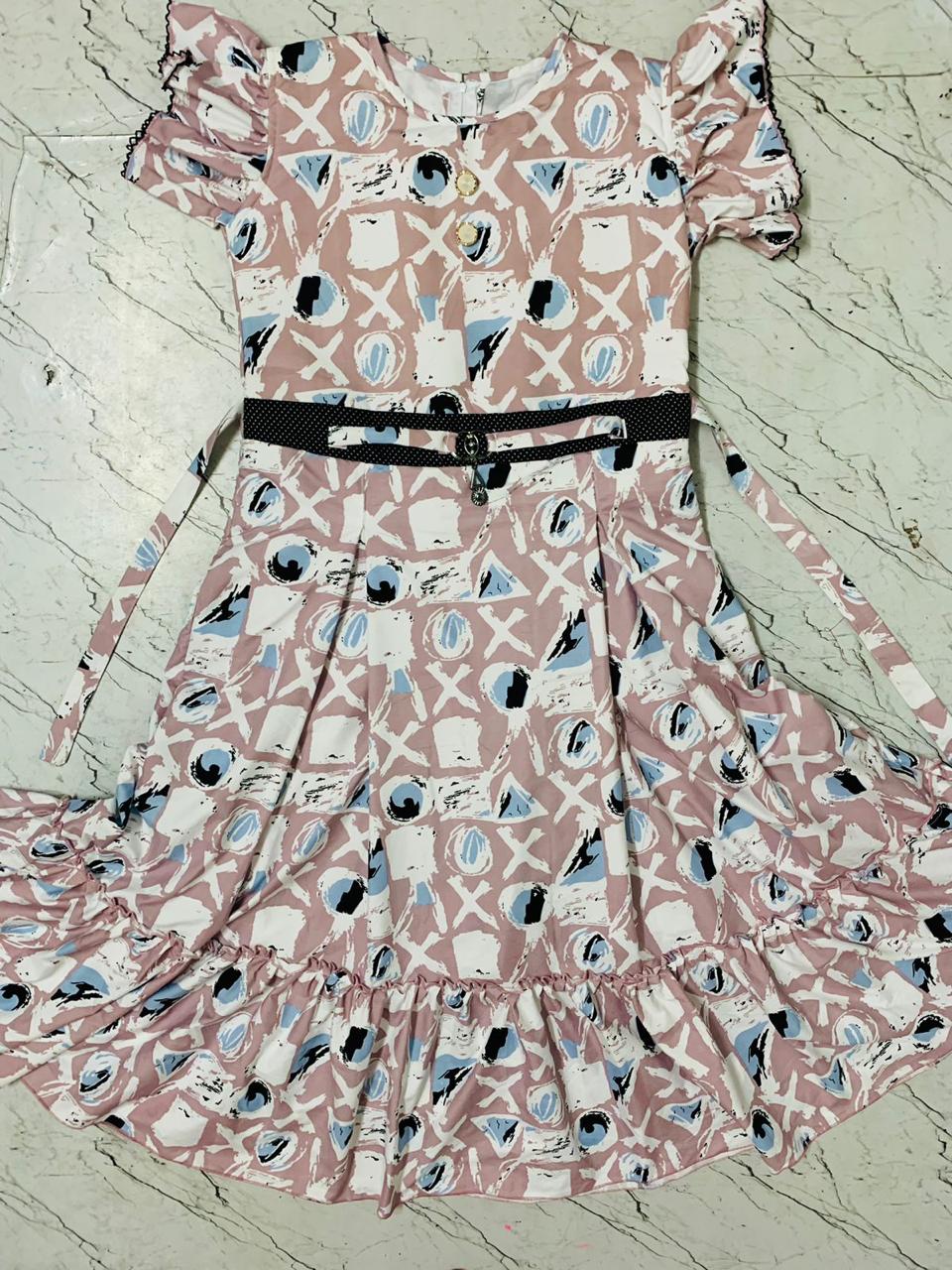 Playful Pink & White Tic-Tac-Toe Frock with Polka Dot Belt set of 6 piece