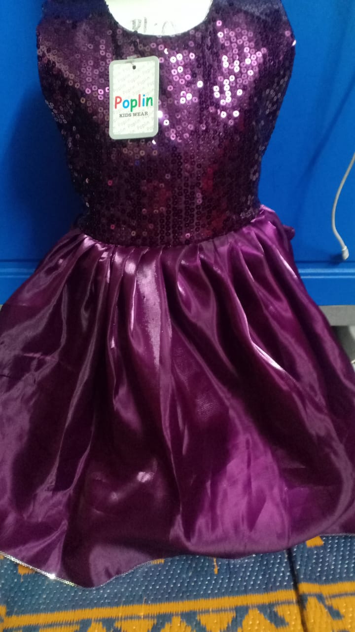 Poplin Kids Wear Purple Sequin Party Dress Set of 6 Pieces