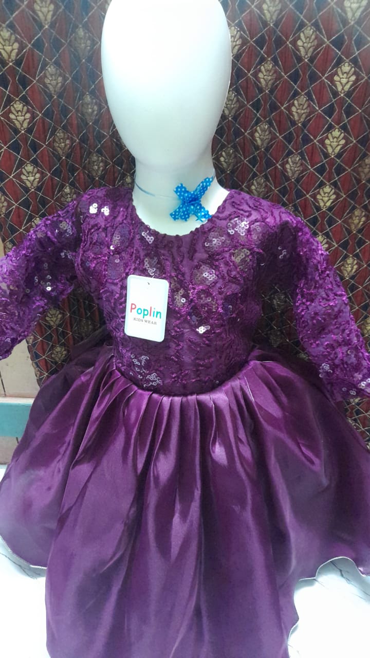 Purple Sequin and Poplin Party Frock for Girls Set of 6 Pieces[3 COLOR]