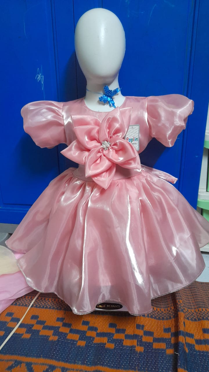 Baby Girl's Pink Organza Party Frock with Large Bow Detail Set of 6 [3 COLOR]