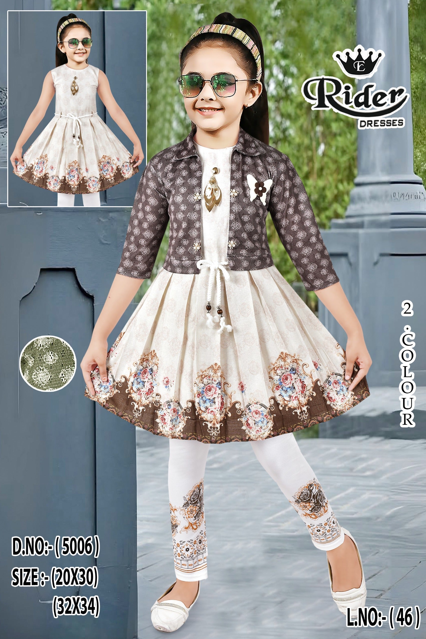 Stylish Pink Party Wear Frock with Printed Shrug & Leggings for Girls Set of 6 Pieces