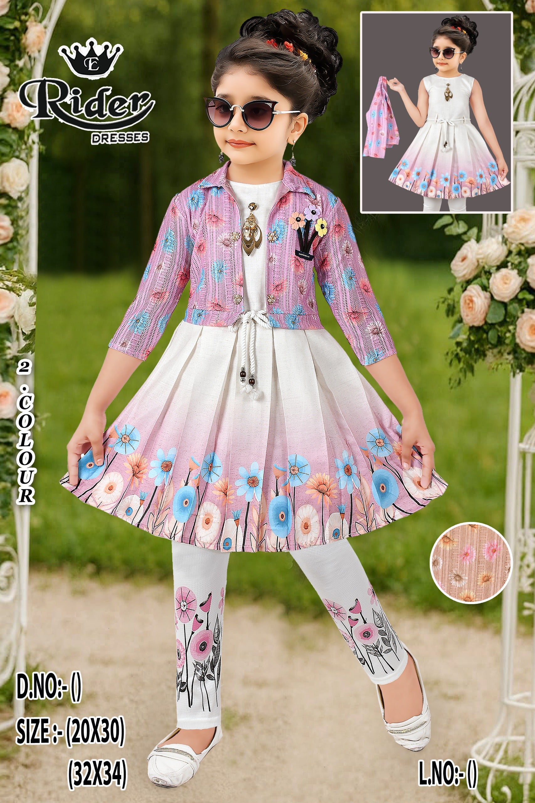 Stylish Pink Party Wear Frock with Printed Shrug & Leggings for Girls Set of 6 Pieces