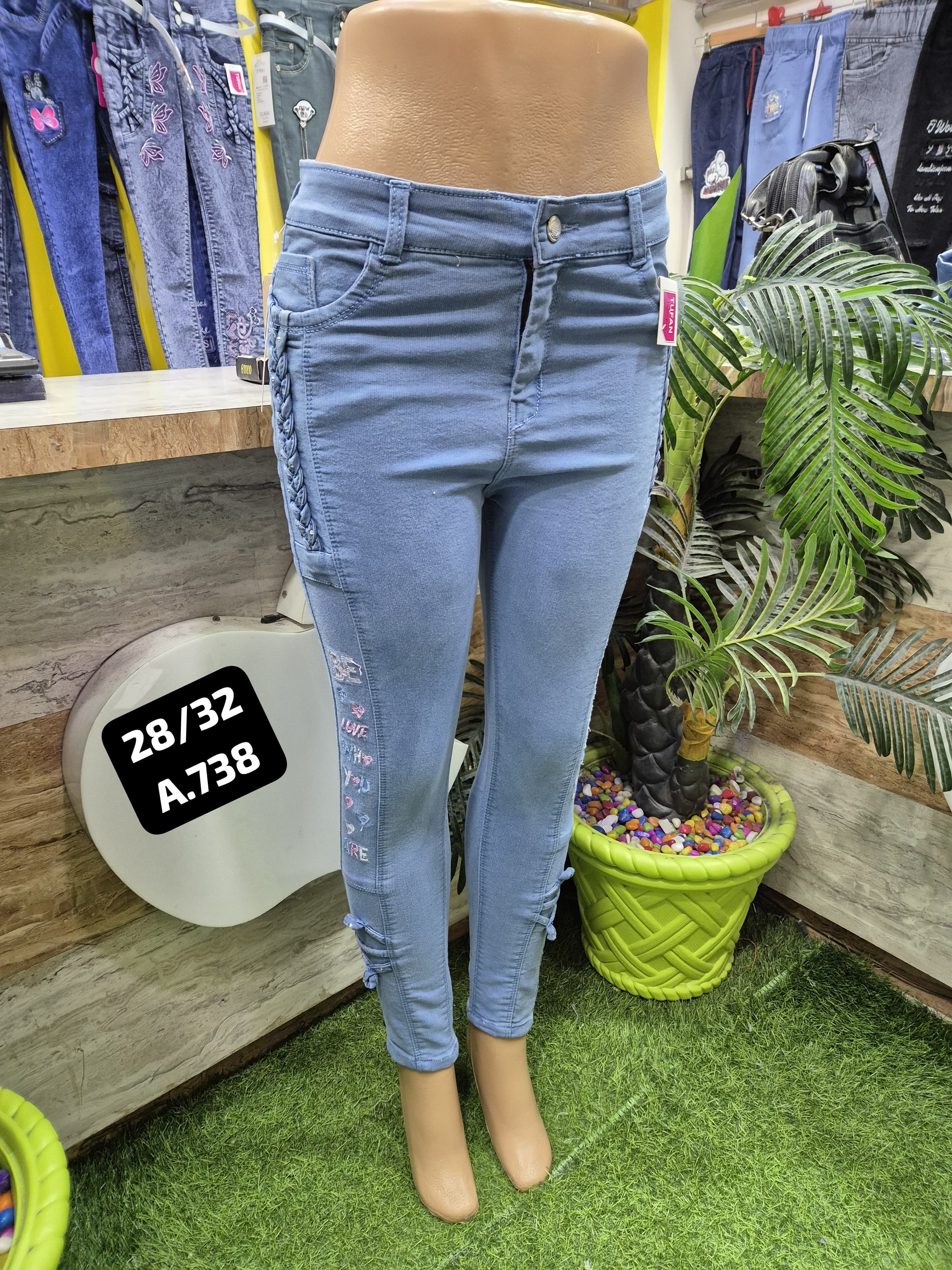 Women's High Waist Stretch Denim Jeans with Embroidered Hem Set Of 6 Pieces