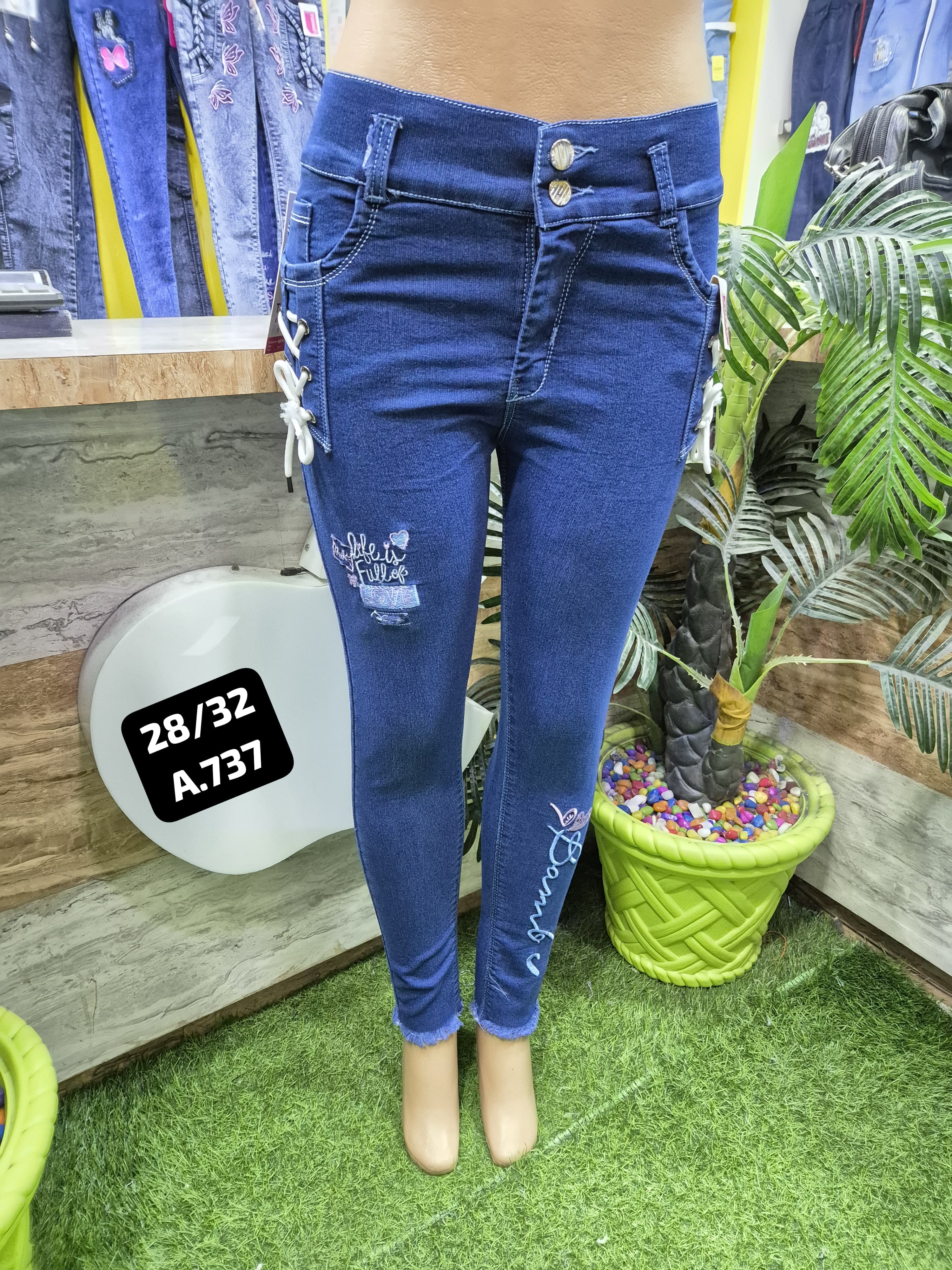 Women's High Waist Stretch Denim Jeans with Embroidered Hem Set Of 6 Pieces