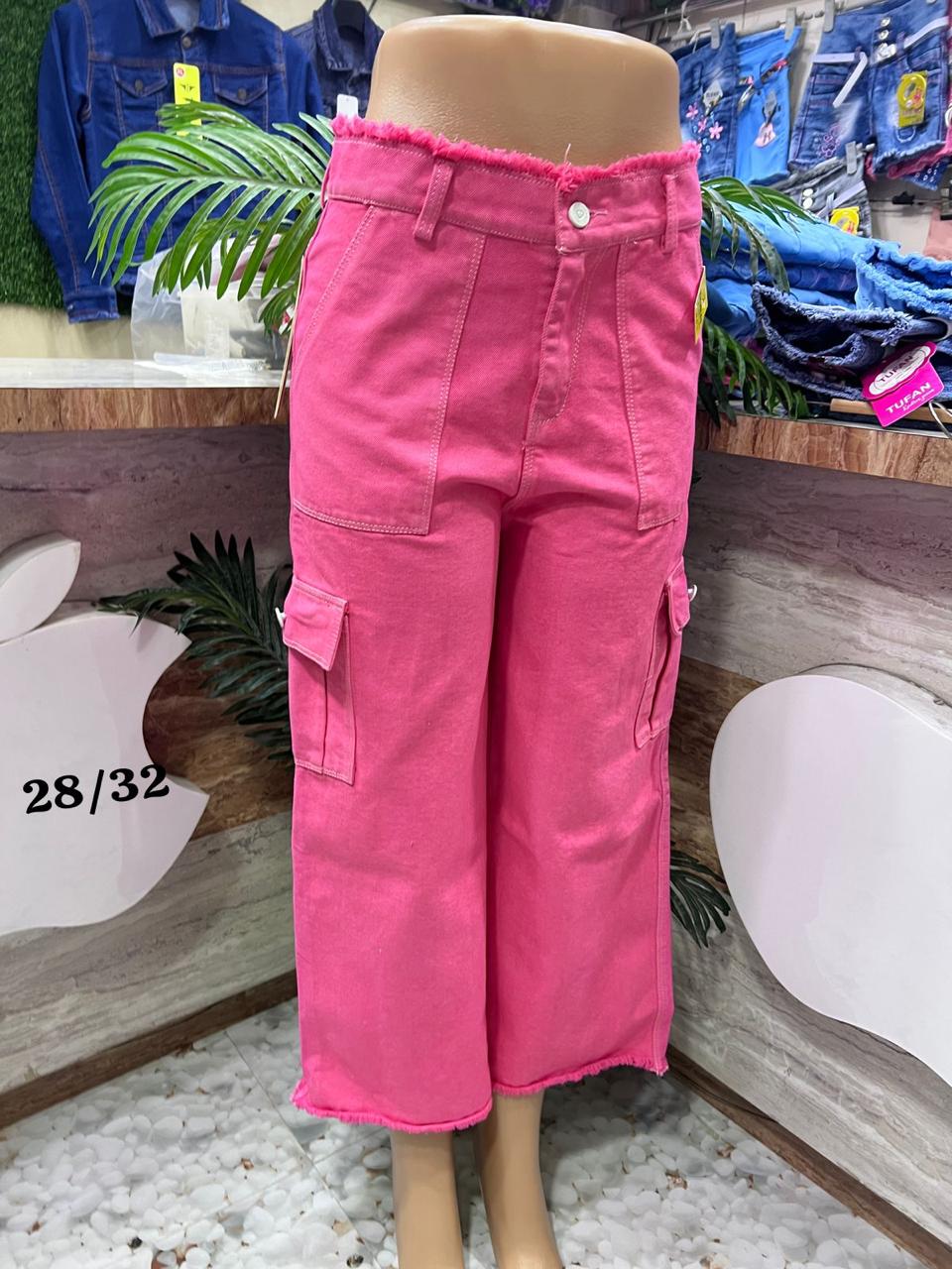 Women's Washed Black Cargo Mom Jeans with Raw Hem Set of 6 Pieces