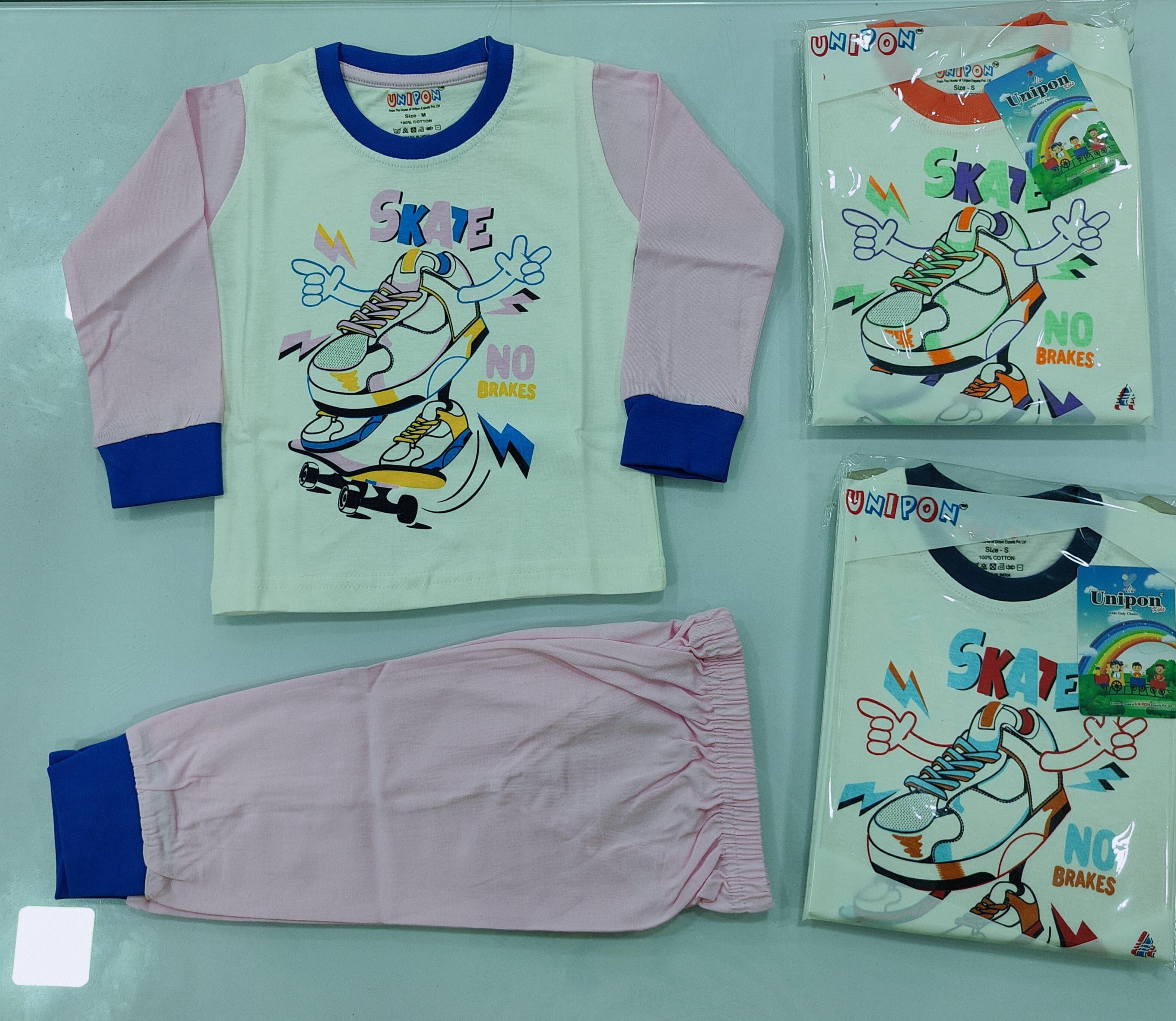 Cartoon Skate Print Full Sleeves T-Shirt & Pajama set of 6 pieces